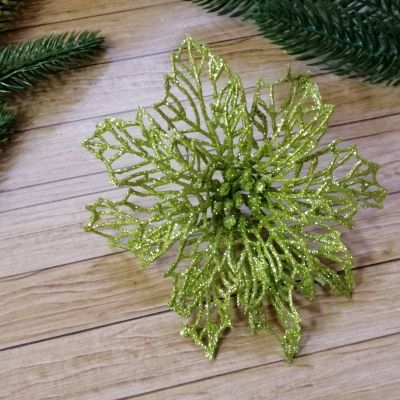 Пуансетия в глитере 13 см Оливковая