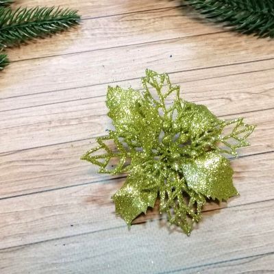 Пуансетия в глиттере 9 см Оливковая (с листьями)