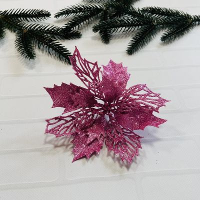 Пуансетия в глитере 15 см Розовая