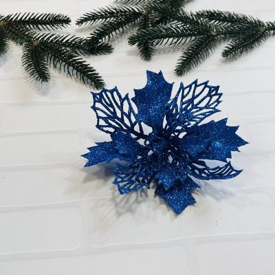 Пуансетия в глитере 15 см Синяя