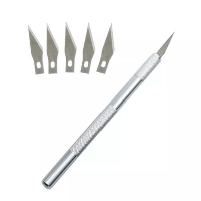 Нож макетный серебро + 5 лезвий