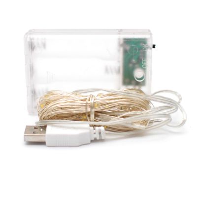 Мини-гирлянда 10 м, желтая (USB + от батареек)